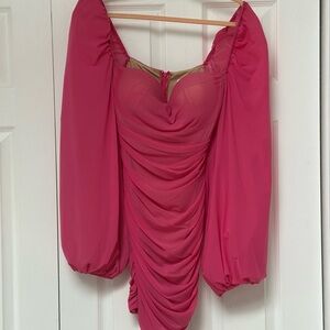 Hit pink, puff sleeve mini dress